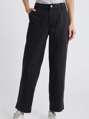 Treasure & Bond Cotton Blend Utility Pant High Waist Workwear Black Straight Leg